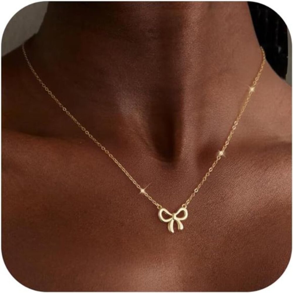Gold Bow Necklace | Simple, Exquisite 14K Gold Plated Pendant